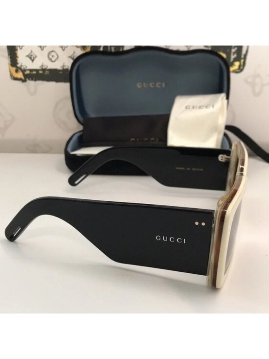 Gucci GG0543S 002 Ivory Black Oversized Rectangular Sunglasses Brown Lens main image 6